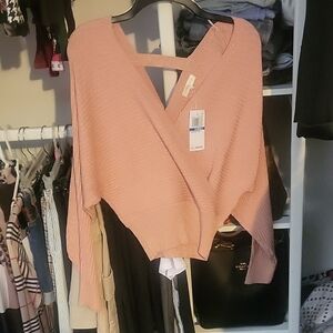 Ultra Flirt Pink V-Neck Sweater Lightweight Knit